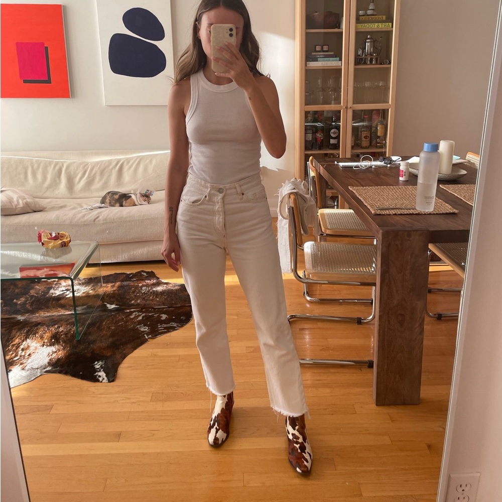 Zara White Cropped Straight Leg Jeans